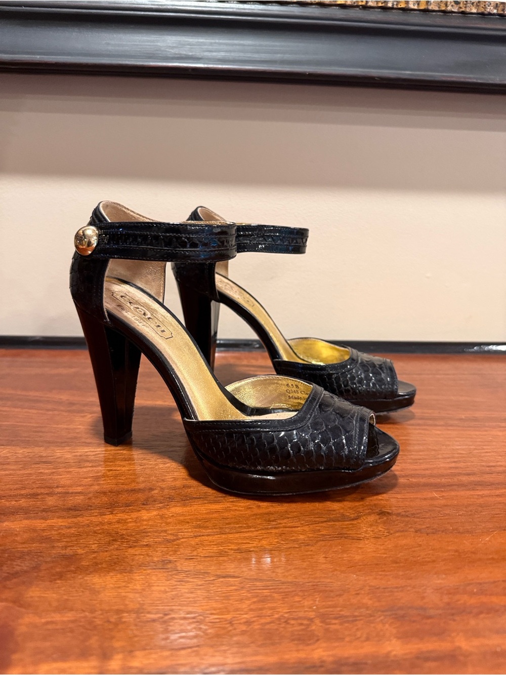 Coach Claribel Black Ankle-Strap Platform Heels - Italy / Size 6.5